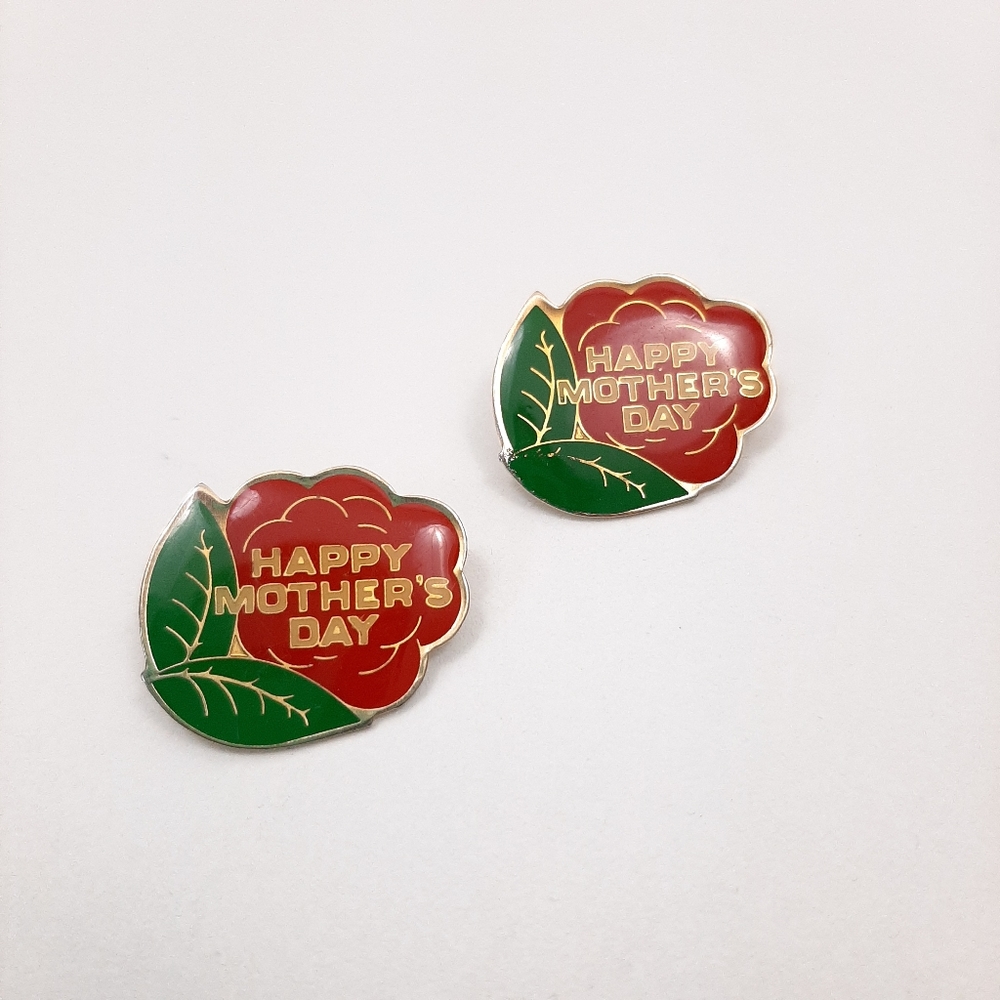 Vintage SWIB Enamel Mother's Day Rose Pins 1980